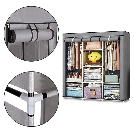 Grande armadio in tessuto con scaffali per vestiti e scarpe