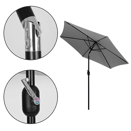 Grande ombrellone da giardino inclinato con manovella 6 stecche grigio 270 cm