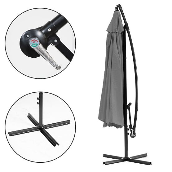 Grande ombrellone da giardino pieghevole a sbalzo 3m grigio 6 stecche