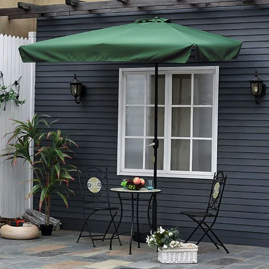 Grande ombrellone da giardino rettangolare inclinabile con manovella verde 200 x 140 cm