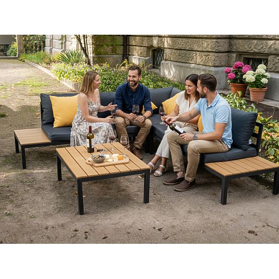 Grande set angolare in alluminio con tavolino MASSIMO nero