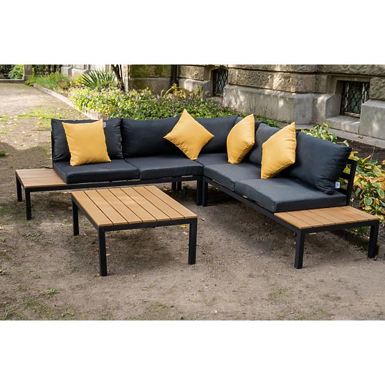 Grande set angolare in alluminio con tavolino MASSIMO nero