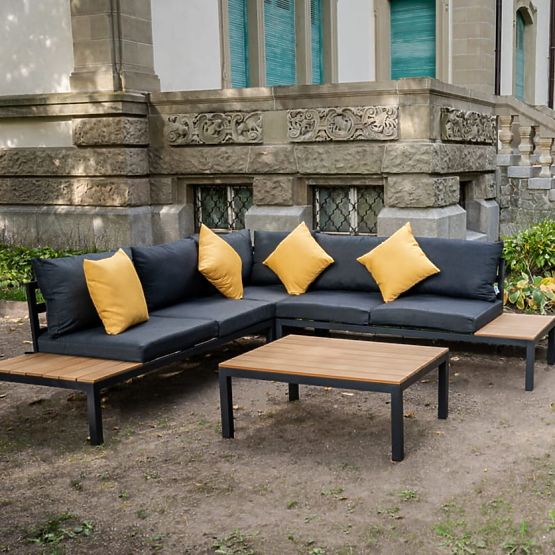 Grande set angolare in alluminio con tavolino MASSIMO nero