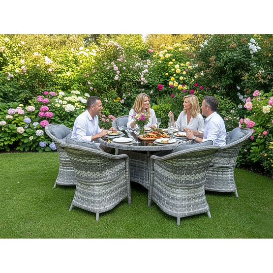 Grande set da pranzo in tecnorattan (6 poltrone + tavolo) MODERNO grigio chiaro