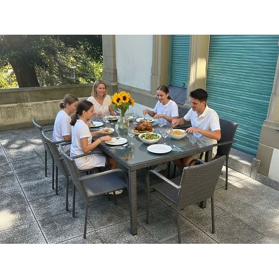 Grande set da pranzo in tecnorattan (8 sedie + grande tavolo) SOTTILE grigio