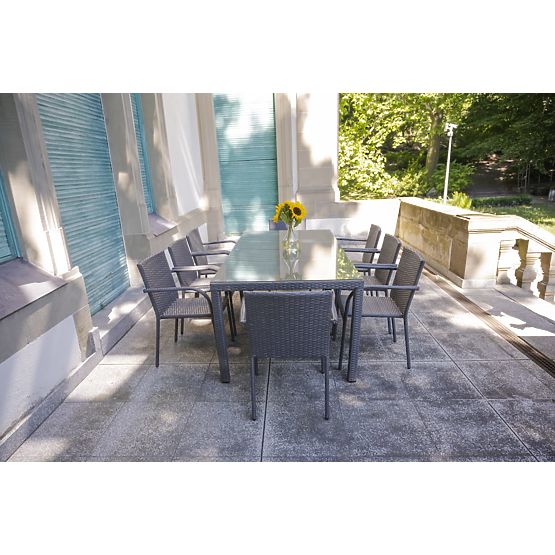 Grande set da pranzo in tecnorattan (8 sedie + grande tavolo) SOTTILE grigio