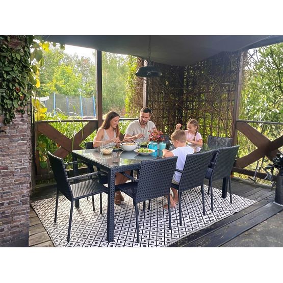 Grande set da pranzo in tecnorattan (tavolo 200x100cm + 8 sedie) SOTTILE nero