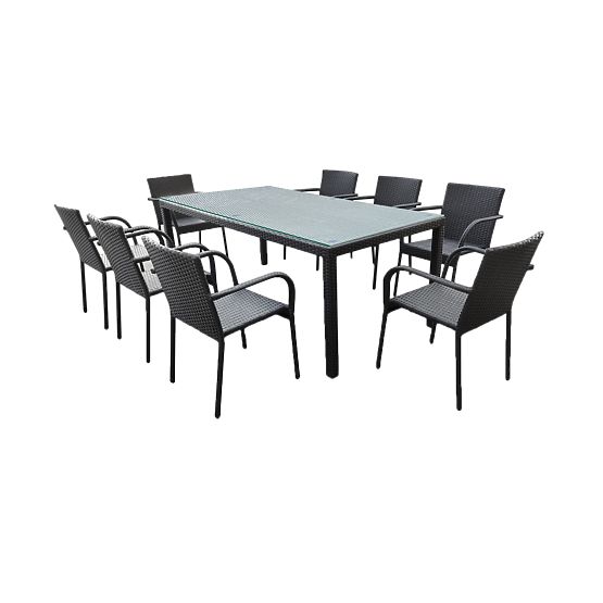 Grande set da pranzo in tecnorattan (tavolo 200x100cm + 8 sedie) SOTTILE nero