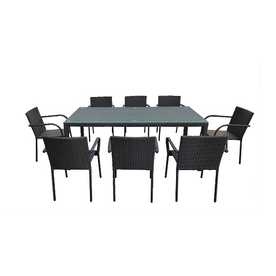 Grande set da pranzo in tecnorattan (tavolo 200x100cm + 8 sedie) SOTTILE nero