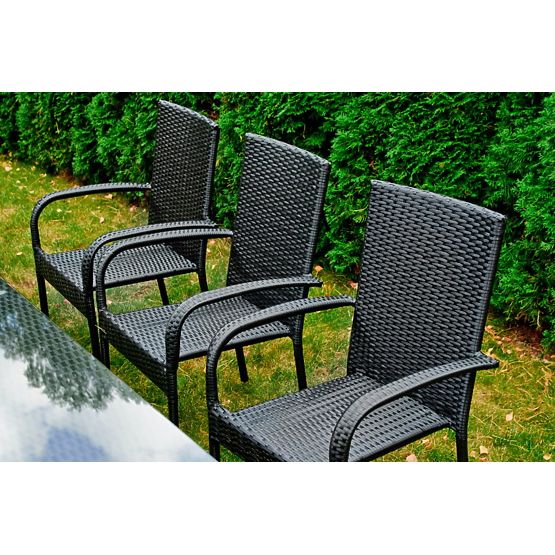 Grande set da pranzo in tecnorattan (tavolo 200x100cm + 8 sedie) SOTTILE nero