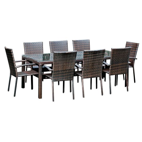 Grande set da pranzo in tecnorattan (tavolo 200x100cm + 8 sedie) SOTTILE nero