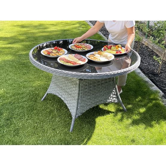 Grande tavolo rotondo in tecnorattan MODERNO grigio chiaro