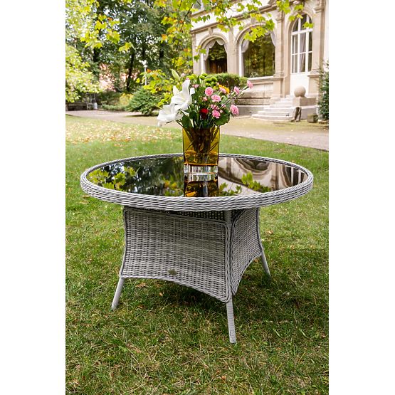 Grande tavolo rotondo in tecnorattan MODERNO grigio chiaro