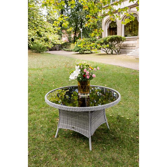 Grande tavolo rotondo in tecnorattan MODERNO grigio chiaro