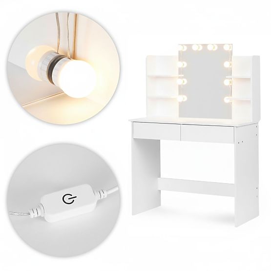 Grande toeletta cosmetica con specchio e illuminazione LED 3 colori scaffali cassetti ModernHome