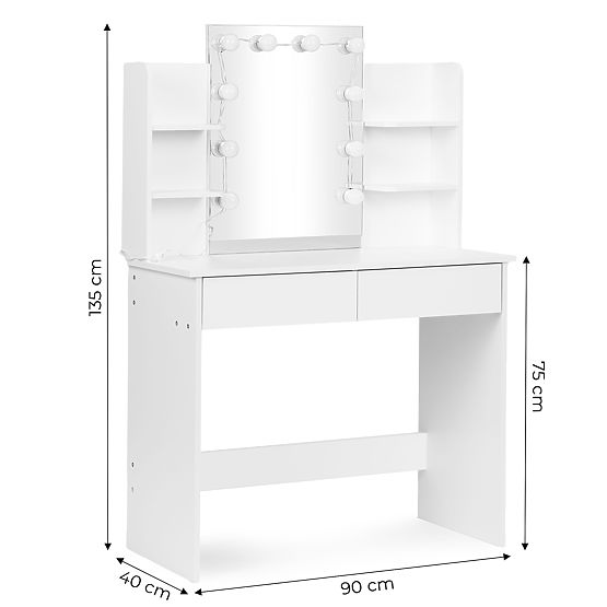 Grande toeletta cosmetica con specchio e illuminazione LED 3 colori scaffali cassetti ModernHome