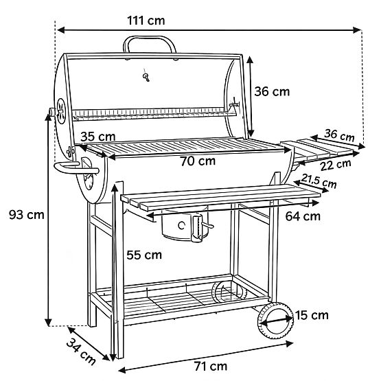 Griglia a carbone da giardino 2 griglie cassetto cenere BAREL WOOD