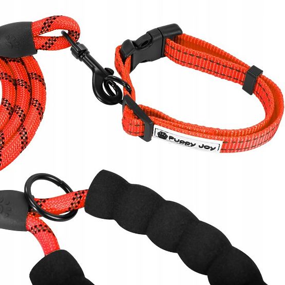 Guinzaglio riflettente e collare per cane PJ-035 rosso