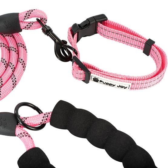 Guinzaglio riflettente e collare per cane PJ-036 Rosa
