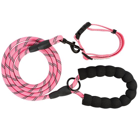 Guinzaglio riflettente e collare per cane PJ-036 Rosa
