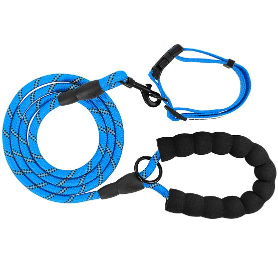Guinzaglio riflettente e collare per cane PJ-037 blu