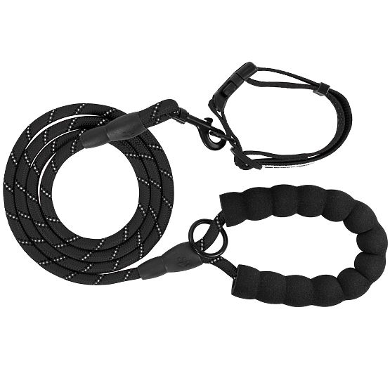 Guinzaglio riflettente e collare per cane PJ-091 nero