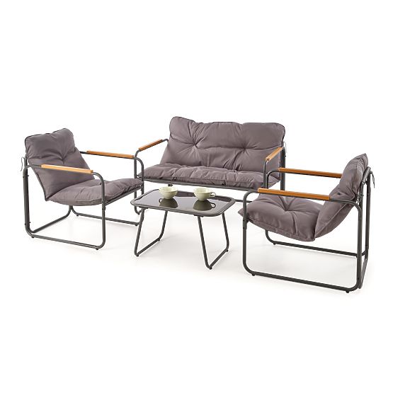 HUDSON, set da giardino (divano, 2x poltrona, tavolino), grigio / marrone (1p=1set)