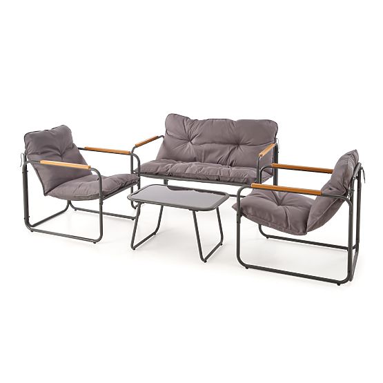 HUDSON, set da giardino (divano, 2x poltrona, tavolino), grigio / marrone (1p=1set)