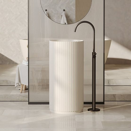 Lavabo autoportante Ciriola, composito, 45x90 cm, beige-grigio, taupe, scanalato