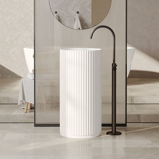 Lavabo autoportante Ciriola, composito, 45x90 cm, bianco, scanalato