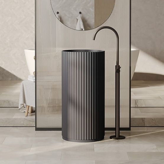 Lavabo autoportante Ciriola, composito, 45x90 cm, grigio scuro, scanalato