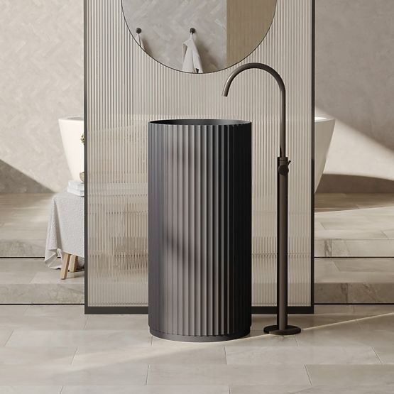 Lavabo autoportante Ciriola, composito, 45x90 cm, grigio scuro, scanalato