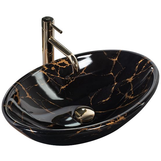 Lavabo da appoggio REA Pamela Black Marble Shiny