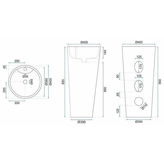 Lavabo in ceramica autoportante Blanka Natural Matt Marmo