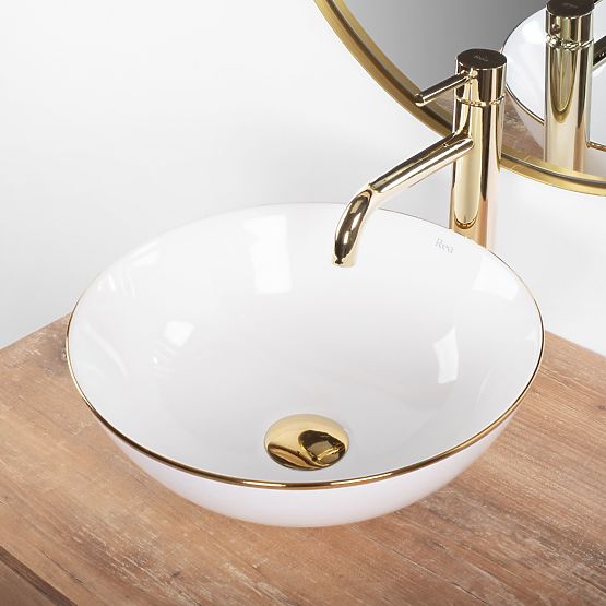 Lavabo in ceramica da appoggio Stella bianco con bordo dorato