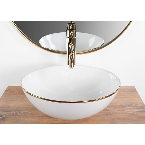 Lavabo in ceramica da appoggio Stella bianco con bordo dorato