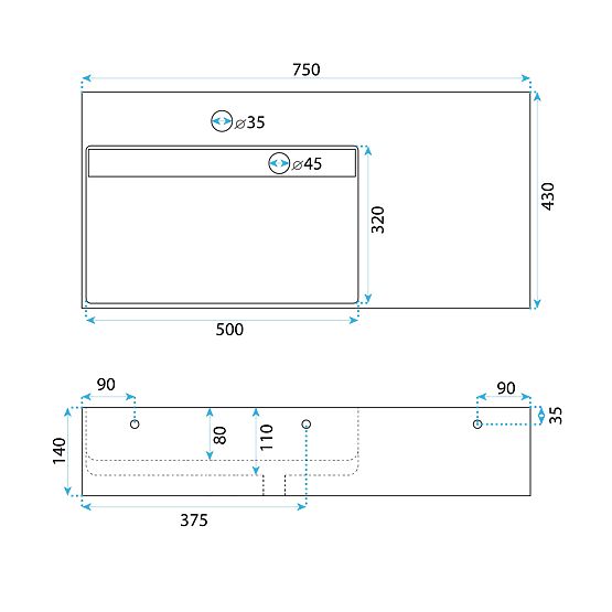 Lavabo in conglomerato Archi 75 CM Grigio opaco
