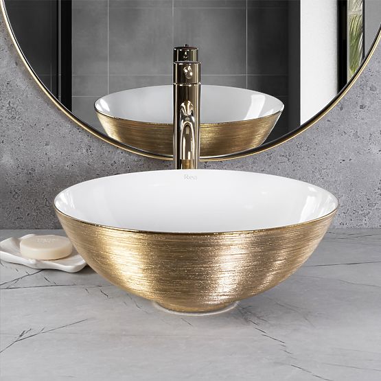 Lavabo senza tempo REA STELLA WHITE GOLD BRUSH