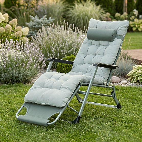 Lettino da giardino 2 in 1 con cuscino e poggiapiedi regolabile grigio MultiGarden