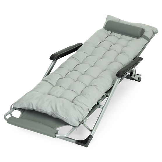 Lettino da giardino 2 in 1 con cuscino e poggiapiedi regolabile grigio MultiGarden