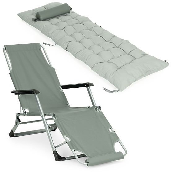 Lettino da giardino 2 in 1 con cuscino e poggiapiedi regolabile grigio MultiGarden