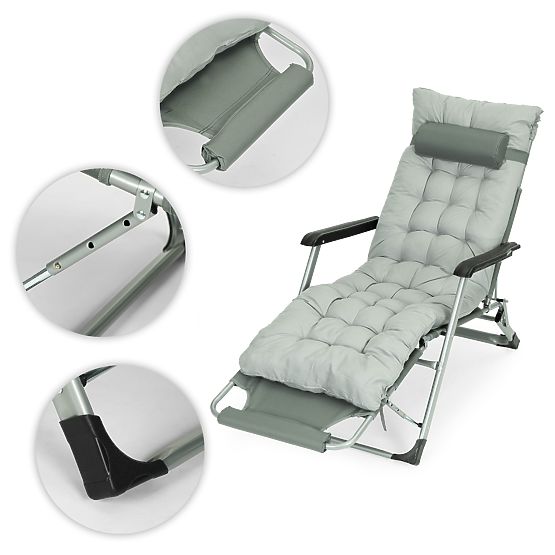 Lettino da giardino 2 in 1 con cuscino e poggiapiedi regolabile grigio MultiGarden