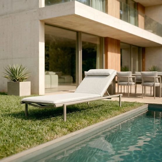 Lettino da giardino Amarello regolabile, in alluminio, beige chiaro/beige-grigio