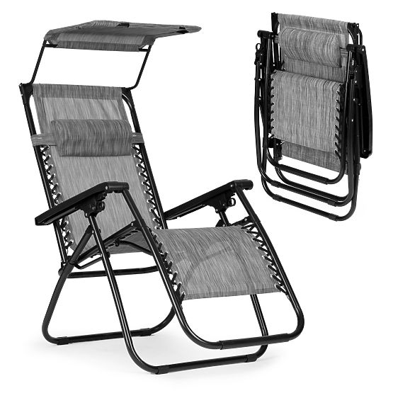 Lettino da giardino con schienale regolabile e tettoia mobile Modernhome - grigio