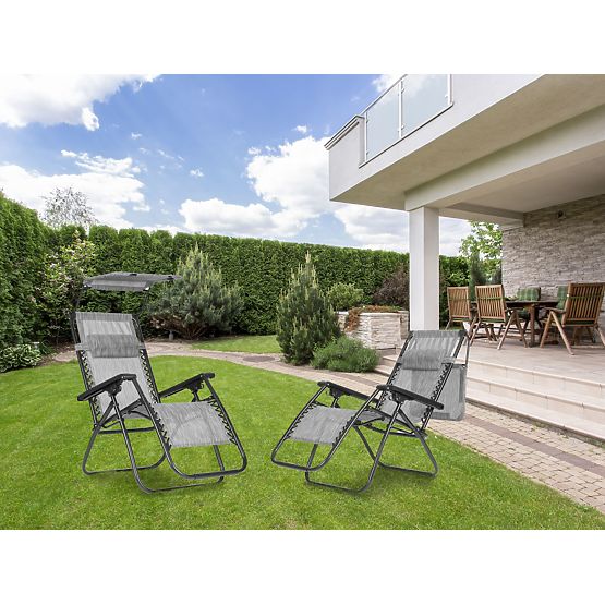 Lettino da giardino con schienale regolabile e tettoia mobile Modernhome - grigio