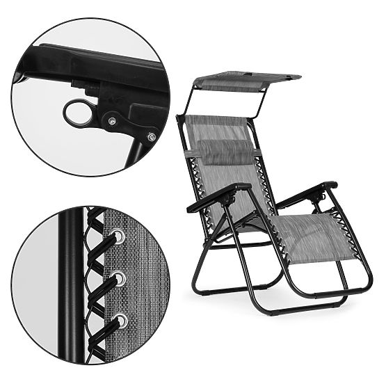 Lettino da giardino con schienale regolabile e tettoia mobile Modernhome - grigio