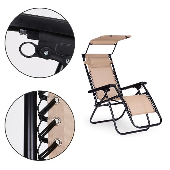 Lettino da giardino da spiaggia con schienale regolabile e tettoia mobile Modernhome - beige