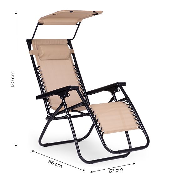 Lettino da giardino da spiaggia con schienale regolabile e tettoia mobile Modernhome - beige