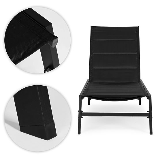 Lettino da giardino da spiaggia con schienale regolabile, struttura in acciaio, nero MultiGarden