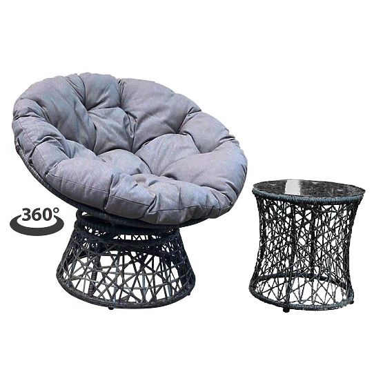 Lettino da giardino in rattan sintetico + tavolino TWIST grigio